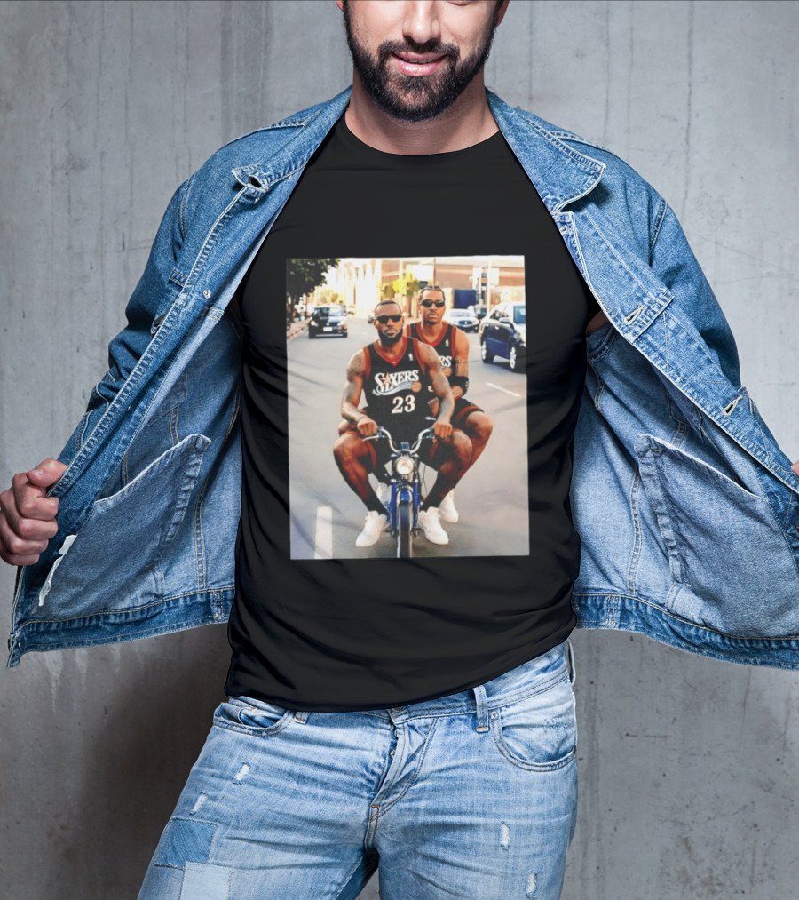 Philly Sixers LeBron James Allen Iverson Motorbike Meme T-Shirt