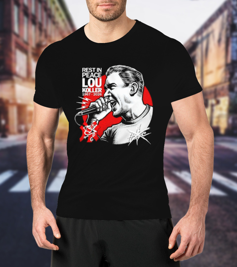 Rest In Peace Lou Koller 1967 2026 HxC Microphone Art Red And White T-Shirt