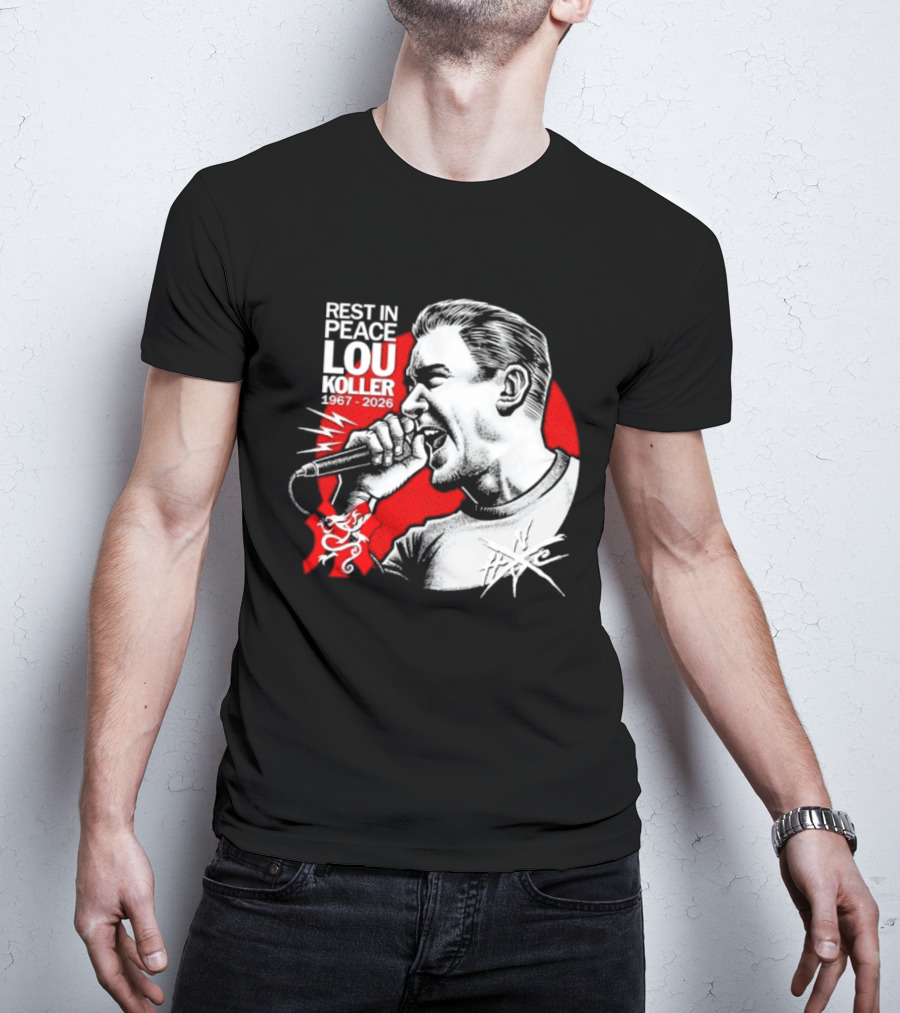 Rest In Peace Lou Koller 1967 2026 HxC Microphone Art Red And White T-Shirt