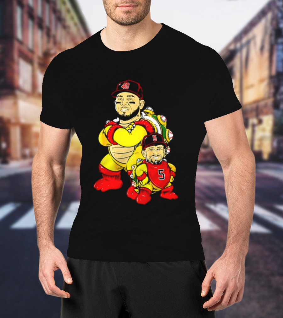 St Louis Cardinals Yadier Molina Albert Pujols Bowser Caricature 40 5 Red Cap T-Shirt