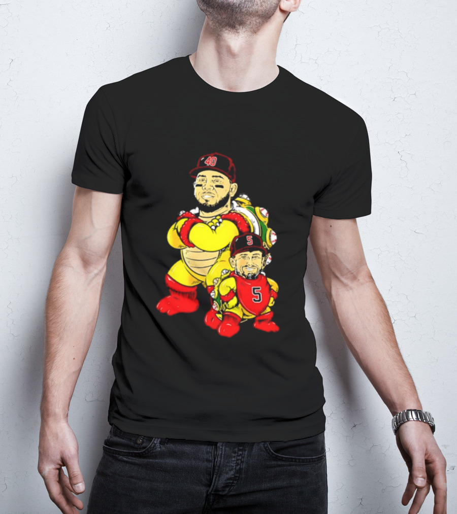 St Louis Cardinals Yadier Molina Albert Pujols Bowser Caricature 40 5 Red Cap T-Shirt