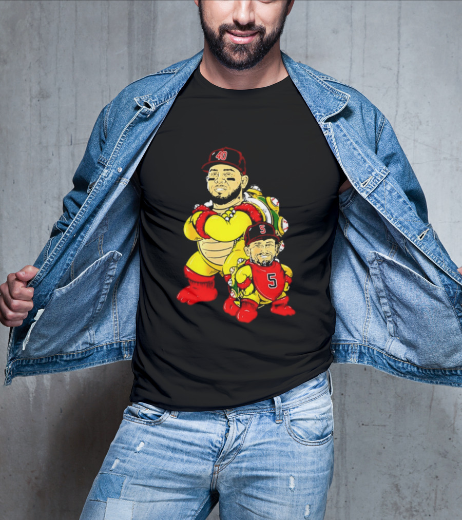 St Louis Cardinals Yadier Molina Albert Pujols Bowser Caricature 40 5 Red Cap T-Shirt