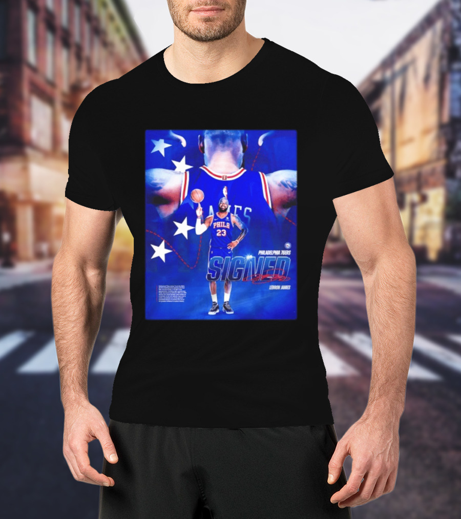 Philadelphia 76ers LeBron James Signed NBA 23 Stars T-Shirt