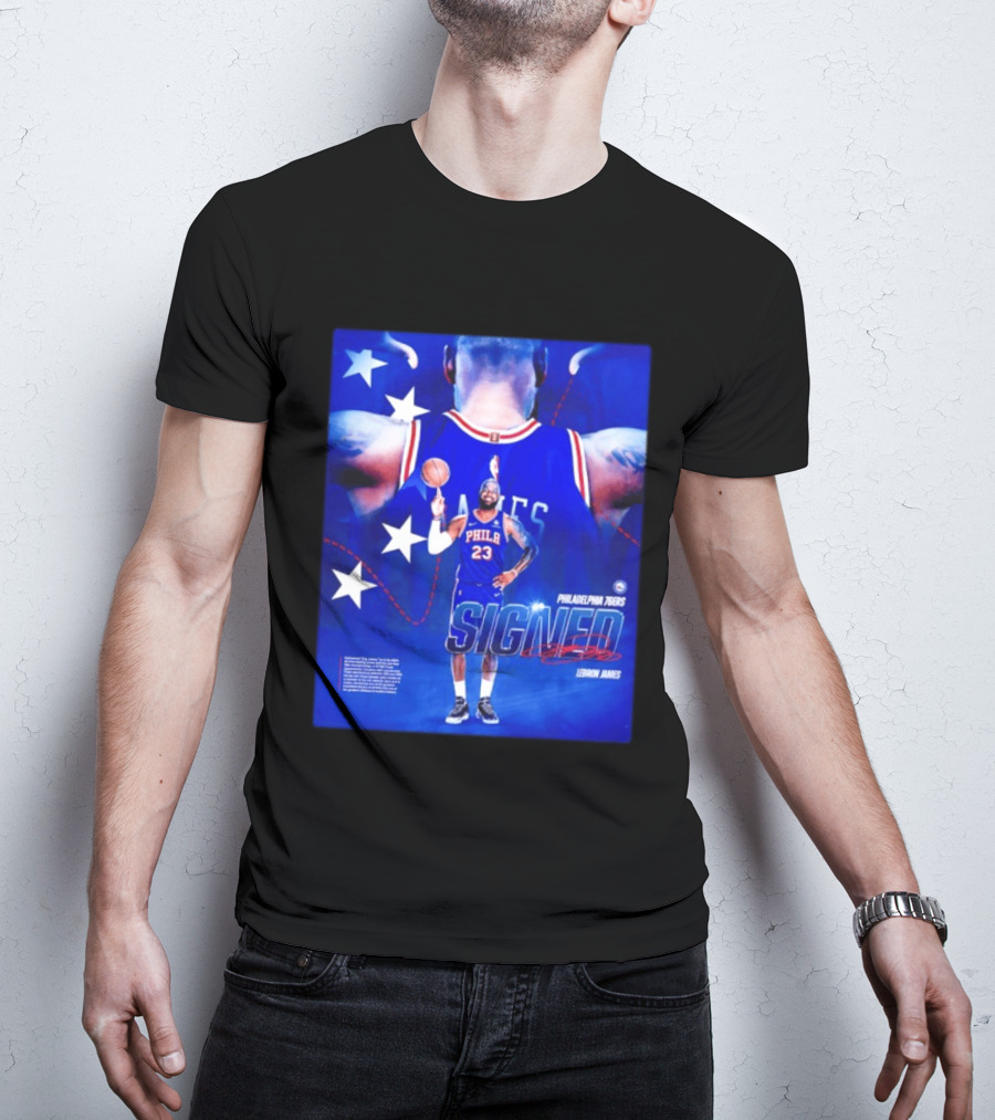 Philadelphia 76ers LeBron James Signed NBA 23 Stars T-Shirt