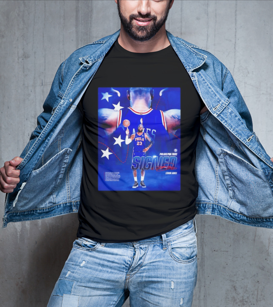 Philadelphia 76ers LeBron James Signed NBA 23 Stars T-Shirt