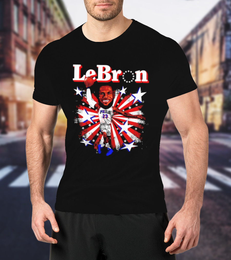 LeBron Stars PH 23 Basketball Caricature 76ers Red White Blue T-Shirt
