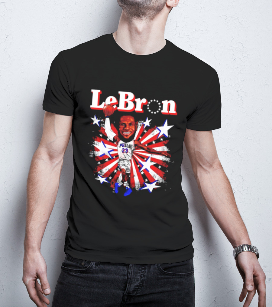 LeBron Stars PH 23 Basketball Caricature 76ers Red White Blue T-Shirt