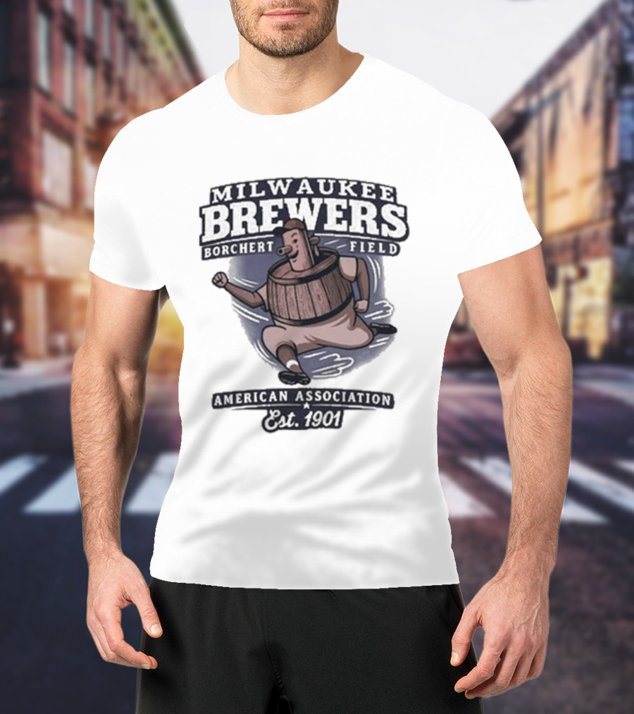 Milwaukee Brewers Borchert Field Running Barrelman American Association 1944 Team T-Shirt