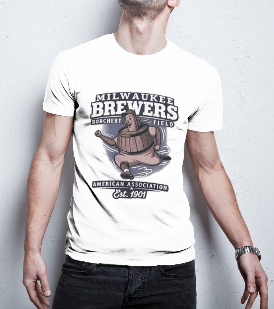 Milwaukee Brewers Borchert Field Running Barrelman American Association 1944 Team T-Shirt