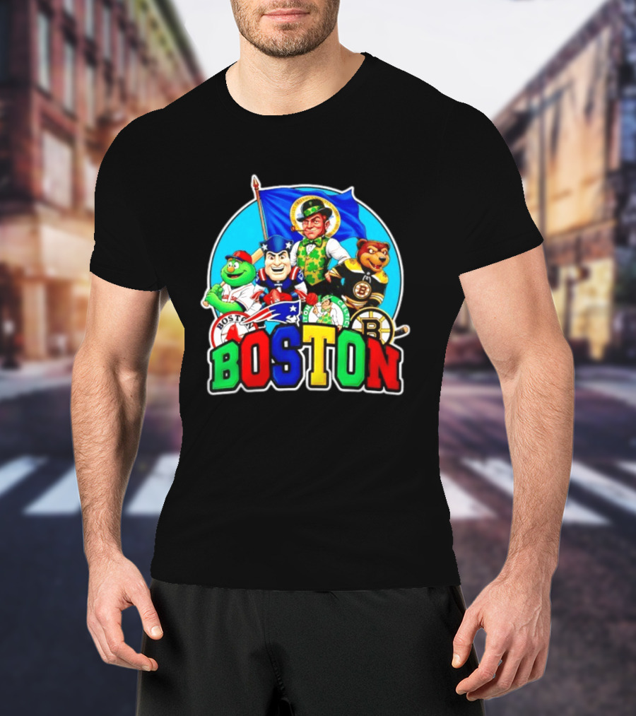 Boston Red Sox Patriots Celtics Bruins Mascots Characters T-Shirt