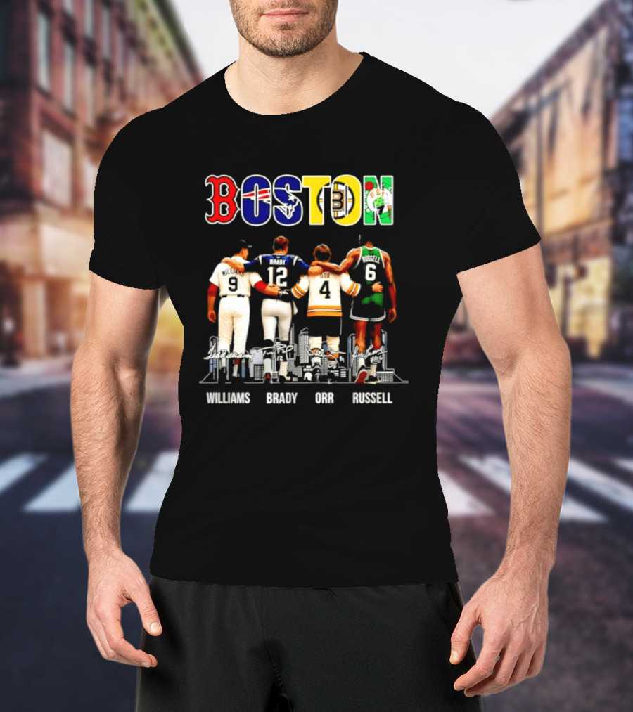 Boston Red Sox Patriots Bruins Celtics Williams Brady Orr Russell T-Shirt