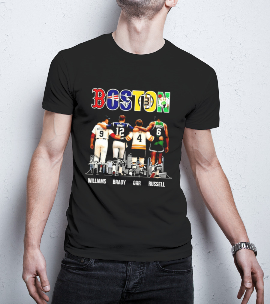 Boston Red Sox Patriots Bruins Celtics Williams Brady Orr Russell T-Shirt