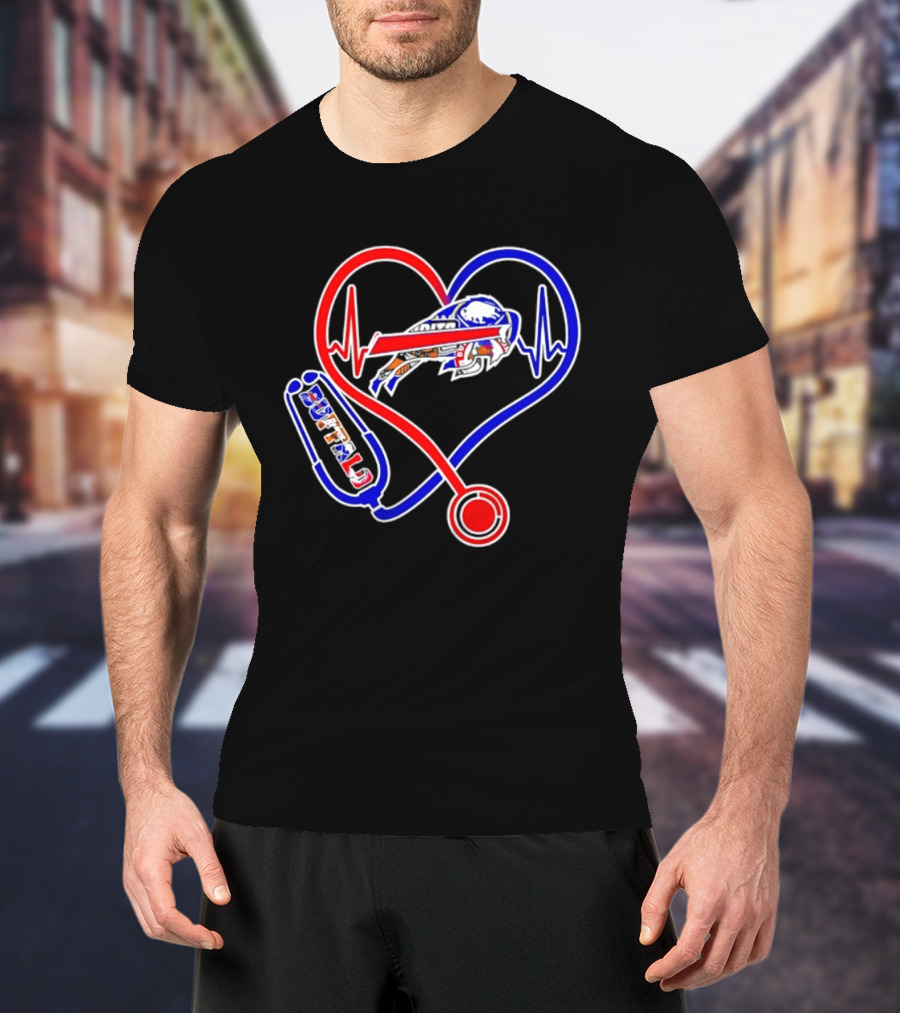 Buffalo Bills Sabres Heartbeat Stethoscope Red White Blue T-Shirt