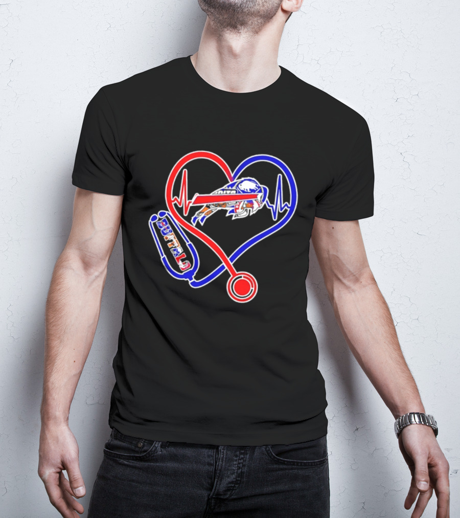 Buffalo Bills Sabres Heartbeat Stethoscope Red White Blue T-Shirt