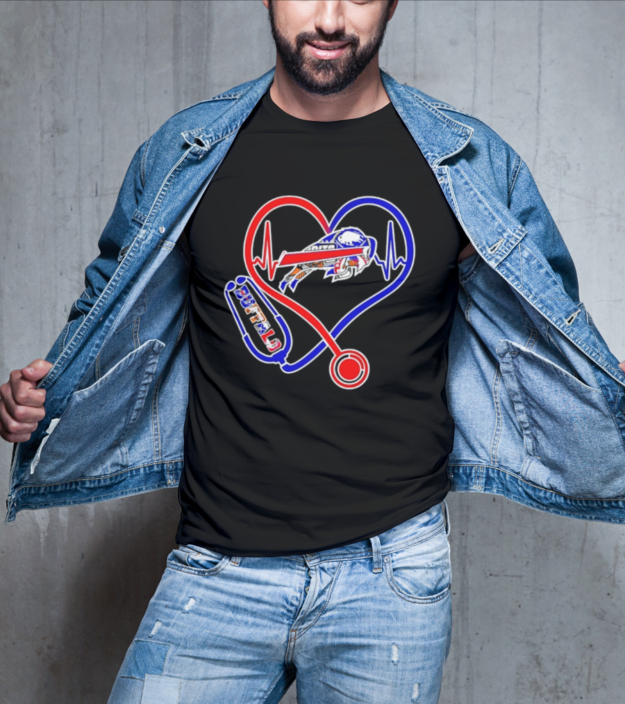 Buffalo Bills Sabres Heartbeat Stethoscope Red White Blue T-Shirt