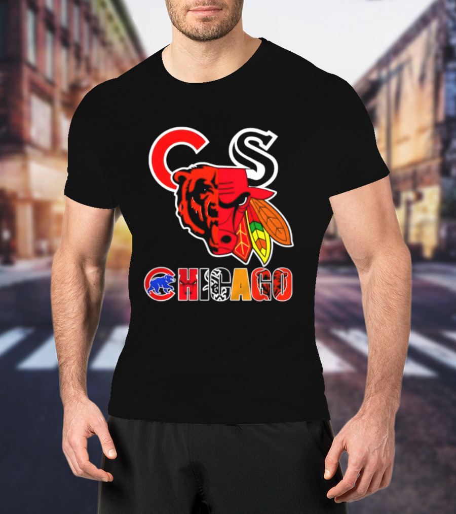 Chicago Bears Bulls Blackhawks Cubs White Sox Sports Team Collage T-Shirt