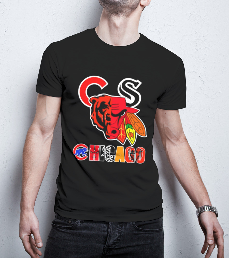Chicago Bears Bulls Blackhawks Cubs White Sox Sports Team Collage T-Shirt