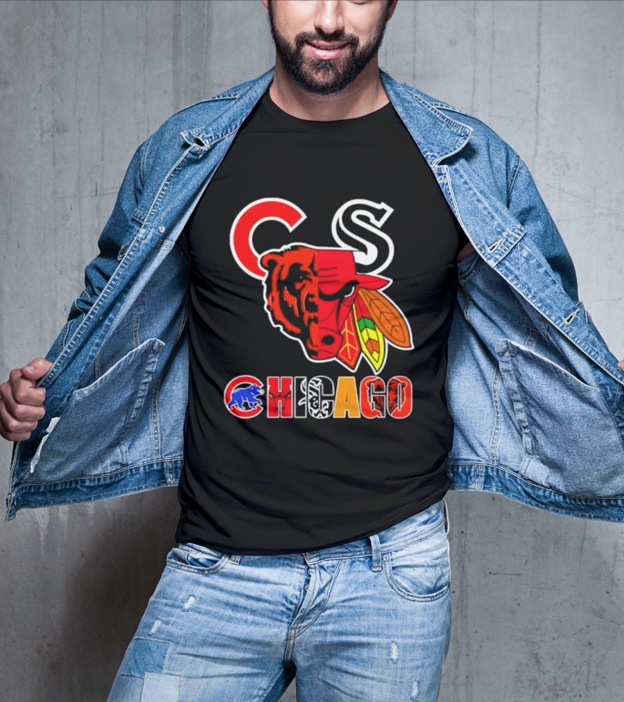 Chicago Bears Bulls Blackhawks Cubs White Sox Sports Team Collage T-Shirt