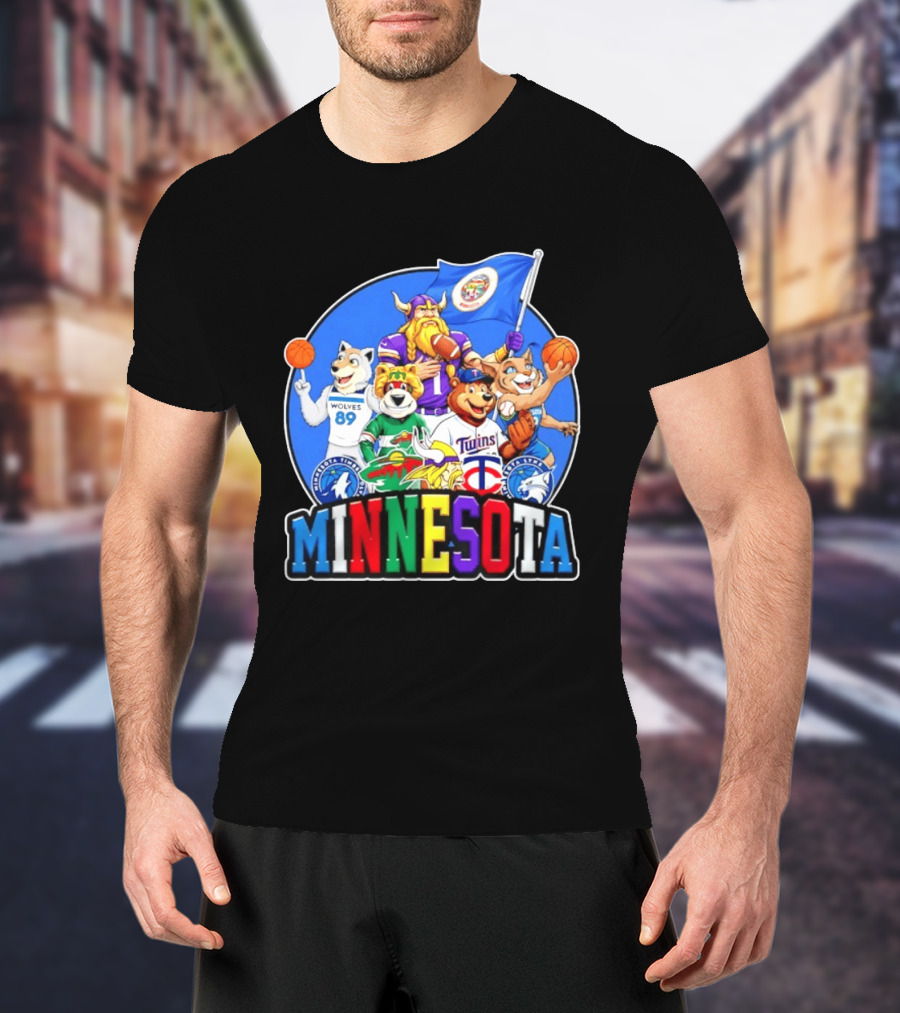 Minnesota Vikings Timberwolves Wild Twins Lynx Mascots And Logos Collection T-Shirt