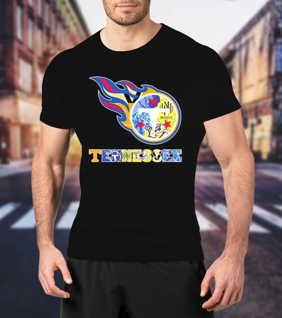 Tennessee Titans Nashville Predators Memphis Grizzlies Nashville SC Logos Mashup T-Shirt