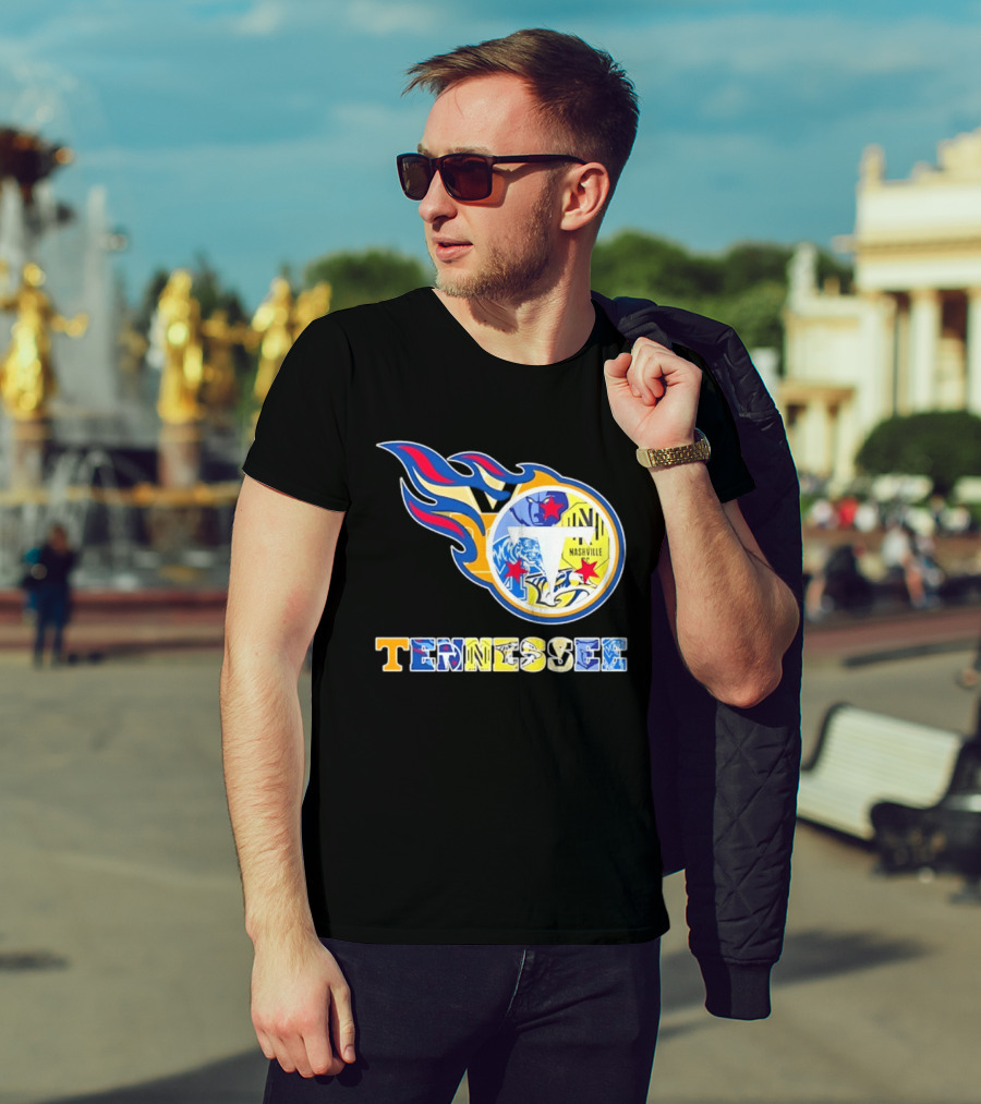 Tennessee Titans Nashville Predators Memphis Grizzlies Nashville SC Logos Mashup T-Shirt