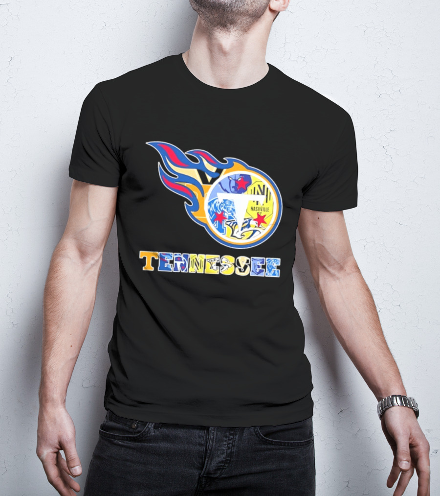 Tennessee Titans Nashville Predators Memphis Grizzlies Nashville SC Logos Mashup T-Shirt