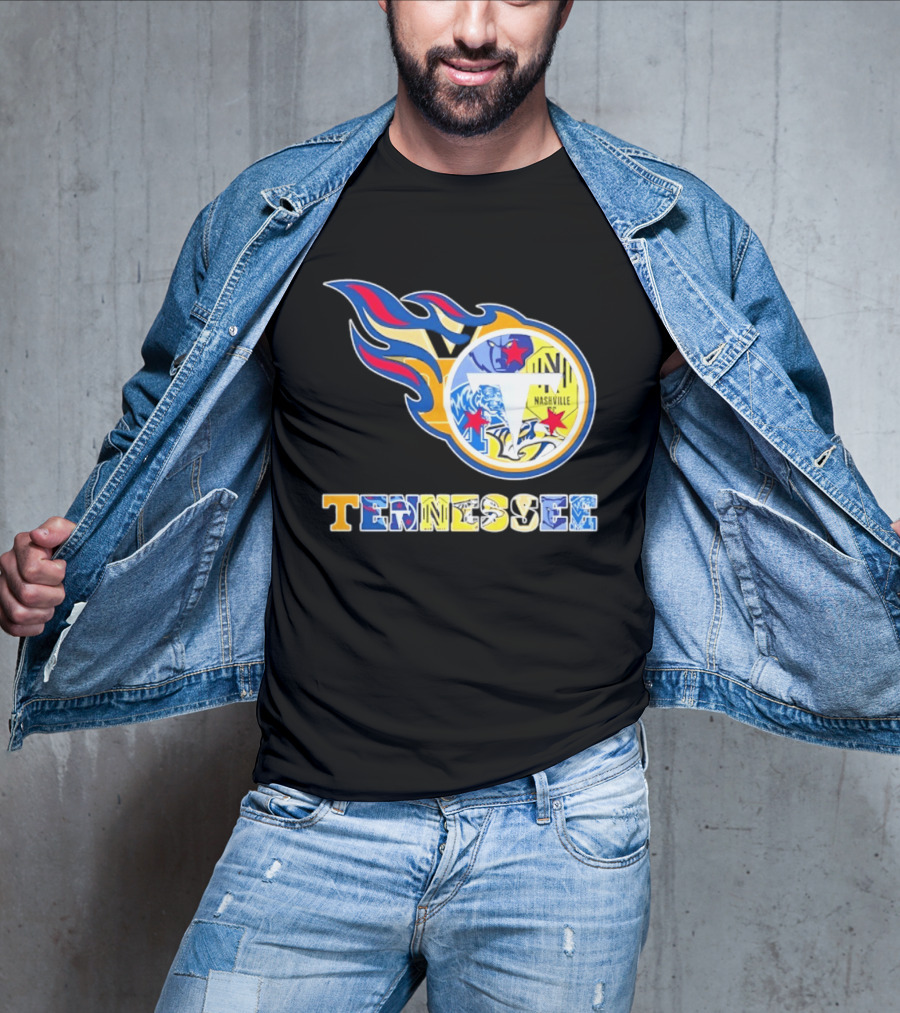 Tennessee Titans Nashville Predators Memphis Grizzlies Nashville SC Logos Mashup T-Shirt