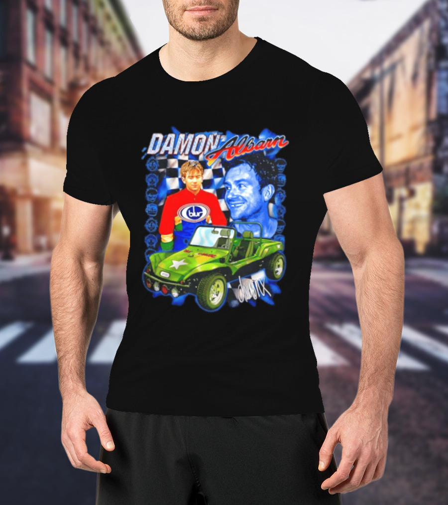 Damon Albarn Blur Gorillaz Geep Britpop Star Damon Albarn Imagery Checkerboard T-Shirt
