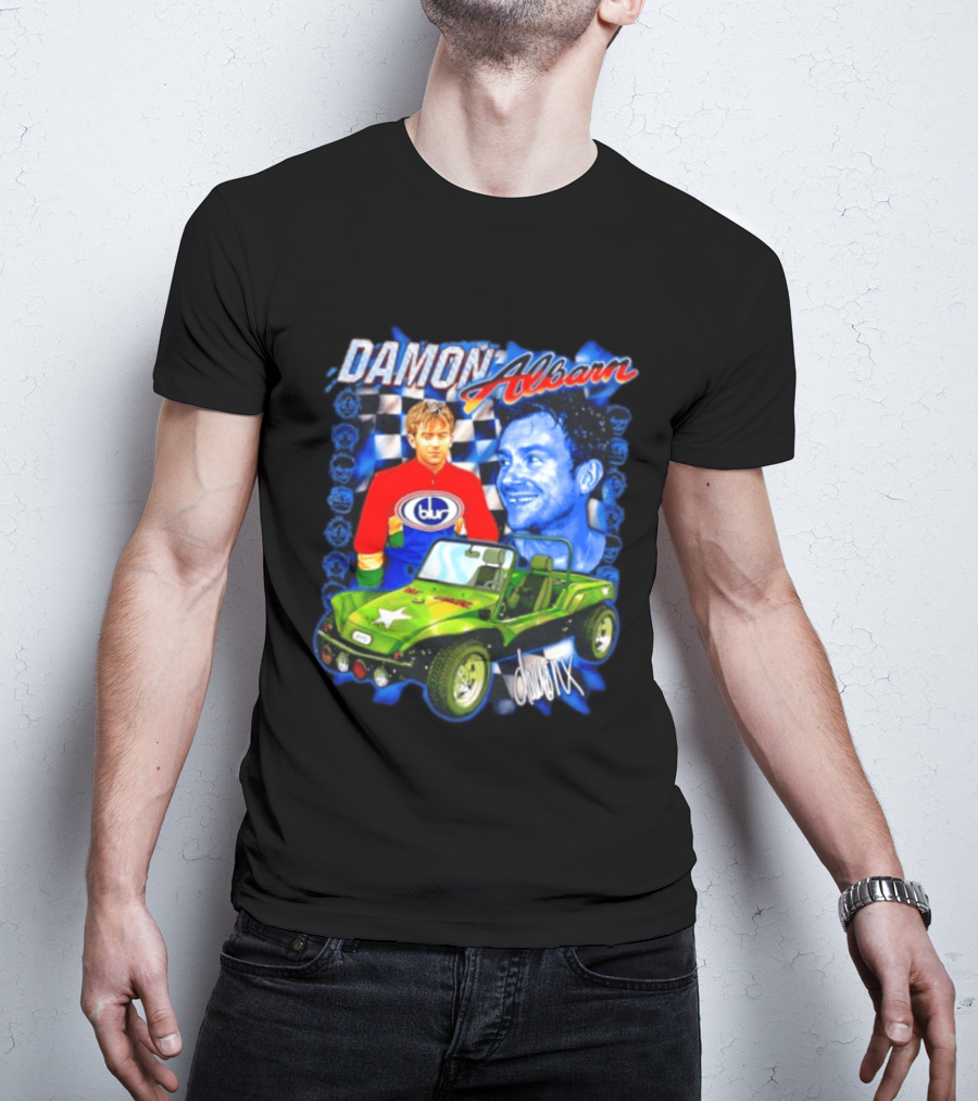 Damon Albarn Blur Gorillaz Geep Britpop Star Damon Albarn Imagery Checkerboard T-Shirt