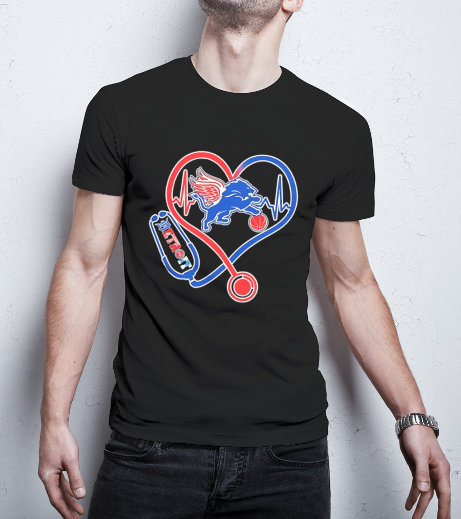 Detroit Heartbeat Stethoscope Lion Playing Basketball T-Shirt