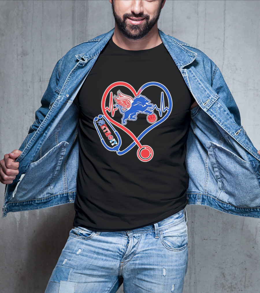Detroit Heartbeat Stethoscope Lion Playing Basketball T-Shirt