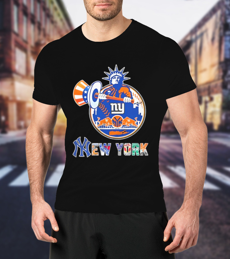 New York Liberty Skyline Sports Teams Knicks Mets Yankees T-Shirt