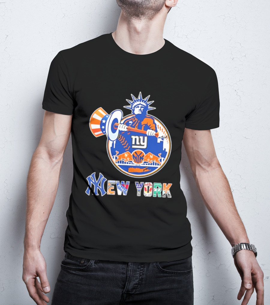 New York Liberty Skyline Sports Teams Knicks Mets Yankees T-Shirt