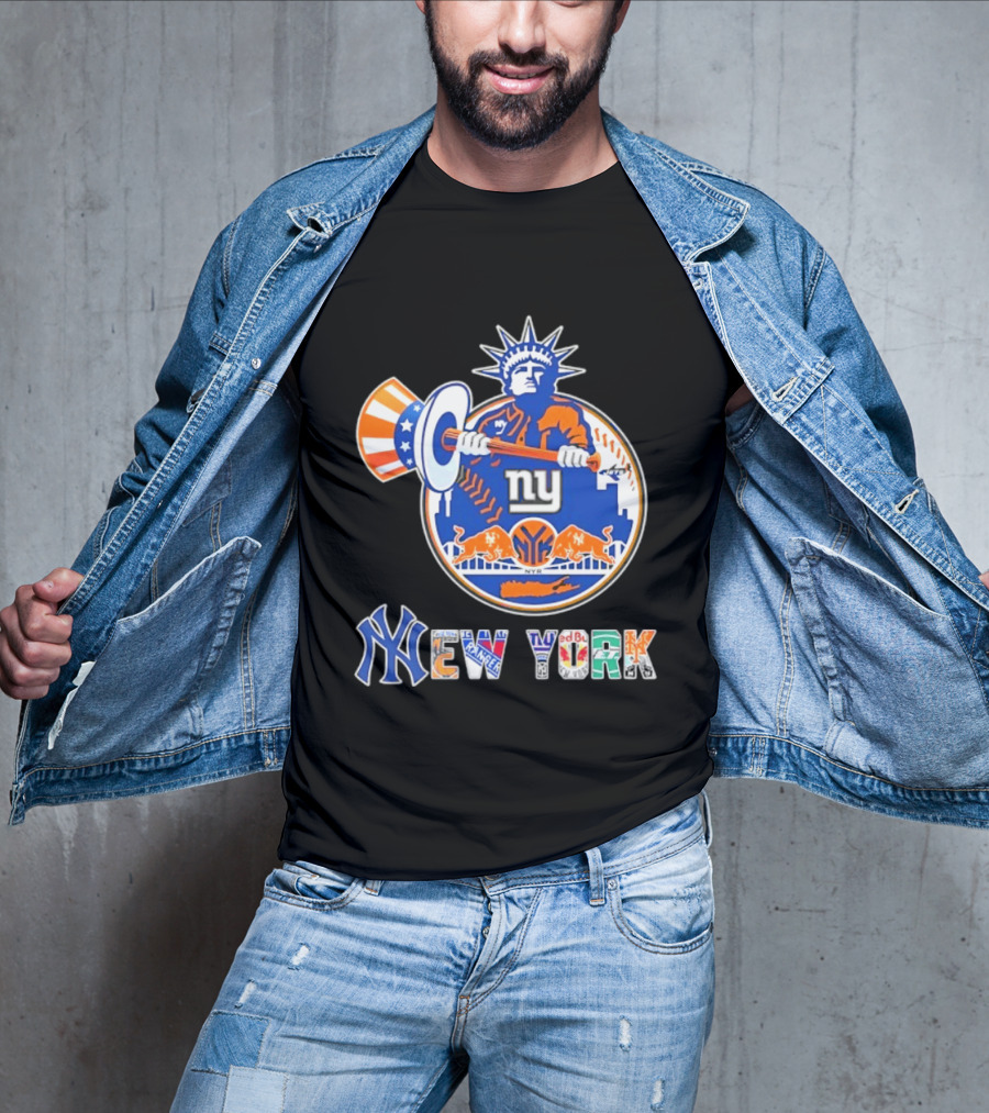 New York Liberty Skyline Sports Teams Knicks Mets Yankees T-Shirt