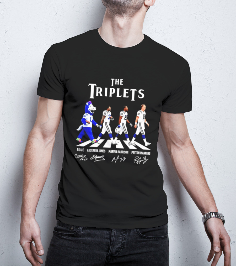 The Triplets Blue Edgerrin James Marvin Harrison Peyton Manning Indianapolis Colts Abbey Road Signatures T-Shirt