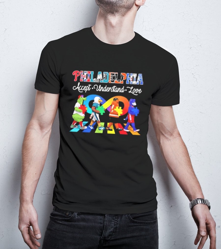 Philadelphia Mascots Accept Understand Love Puzzle Parade T-Shirt