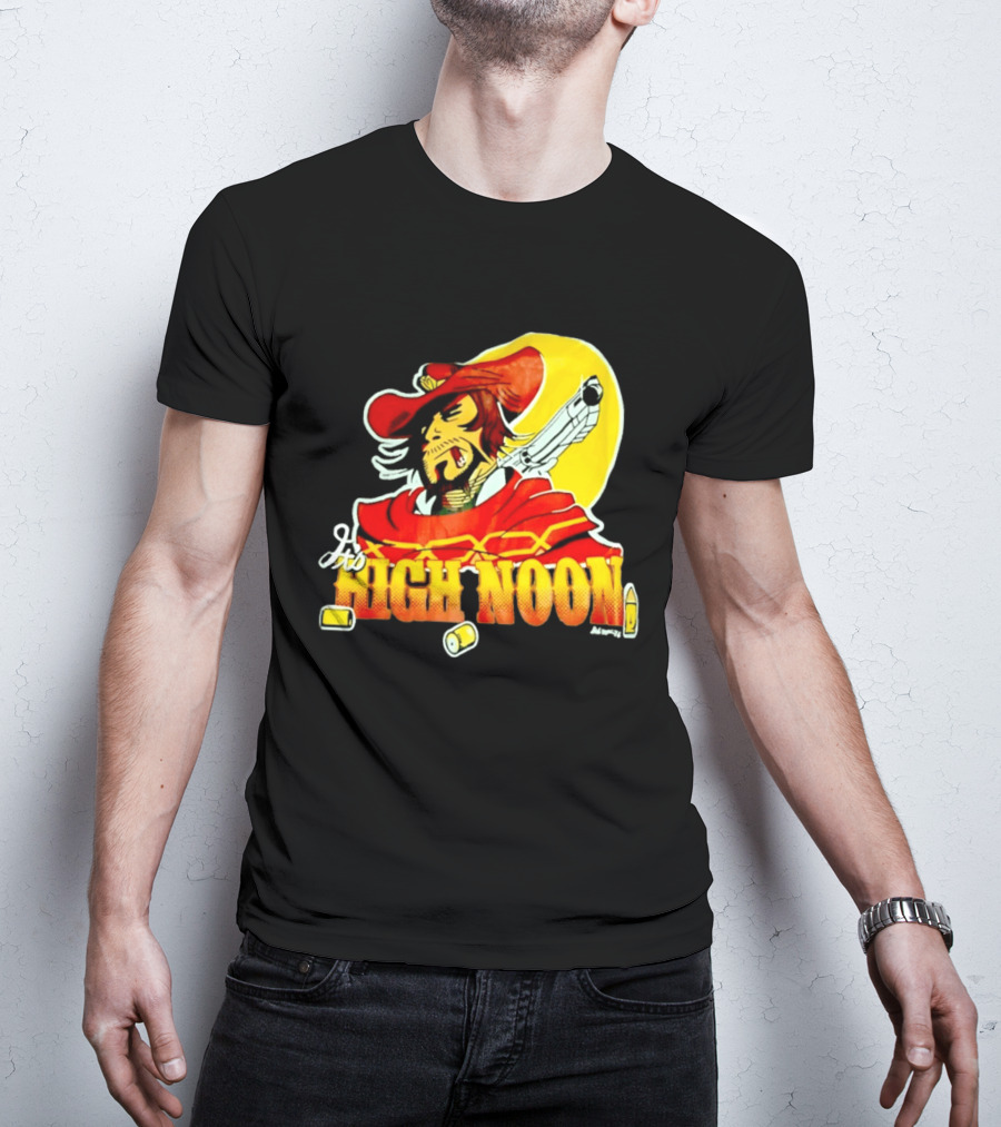 It's High Noon Cowboy With Red Cape And Pistol In Front Of Yellow Sun T-Shirt