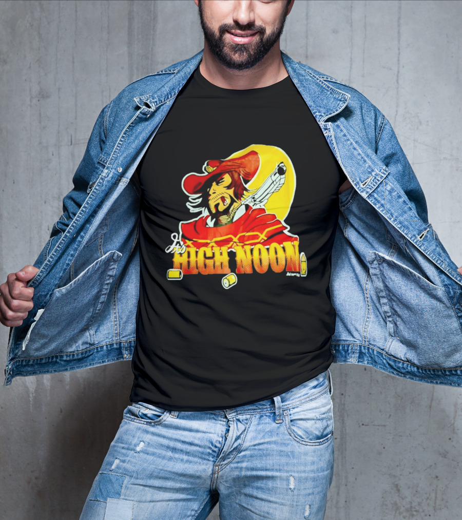 It's High Noon Cowboy With Red Cape And Pistol In Front Of Yellow Sun T-Shirt