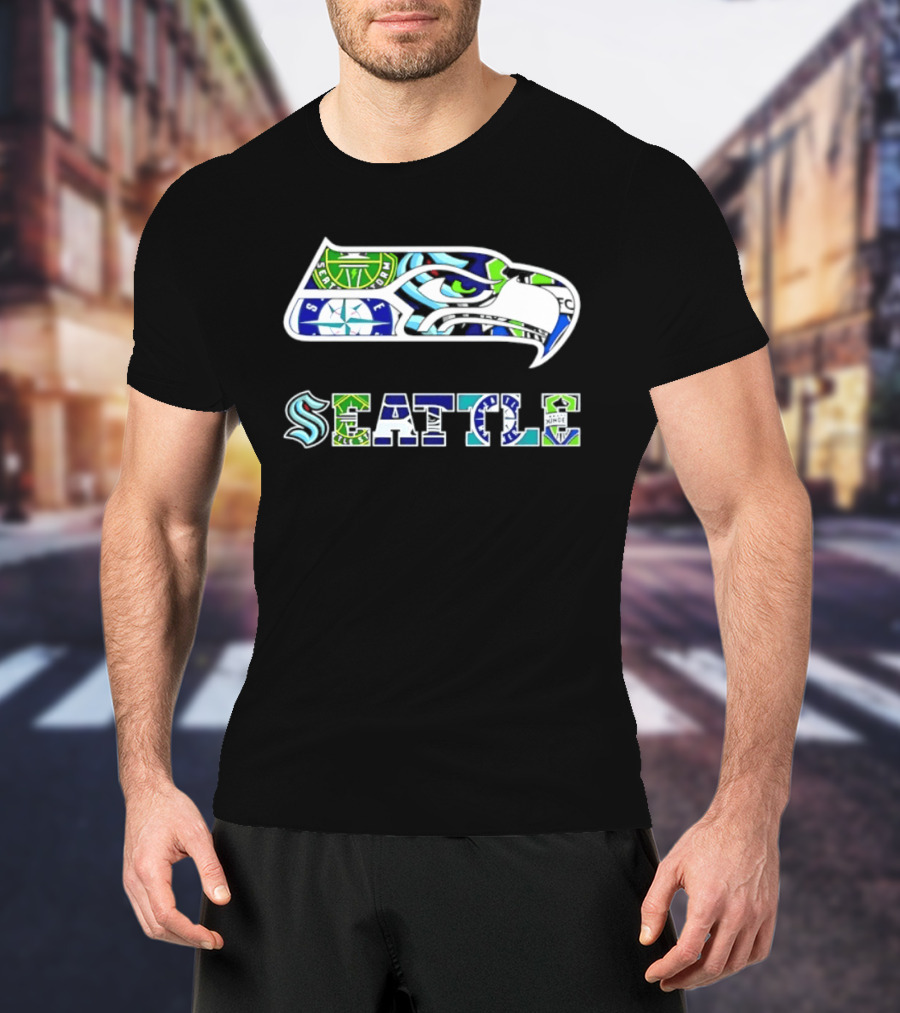 Seattle Seahawks Mariners Kraken Sounders Collage T-Shirt