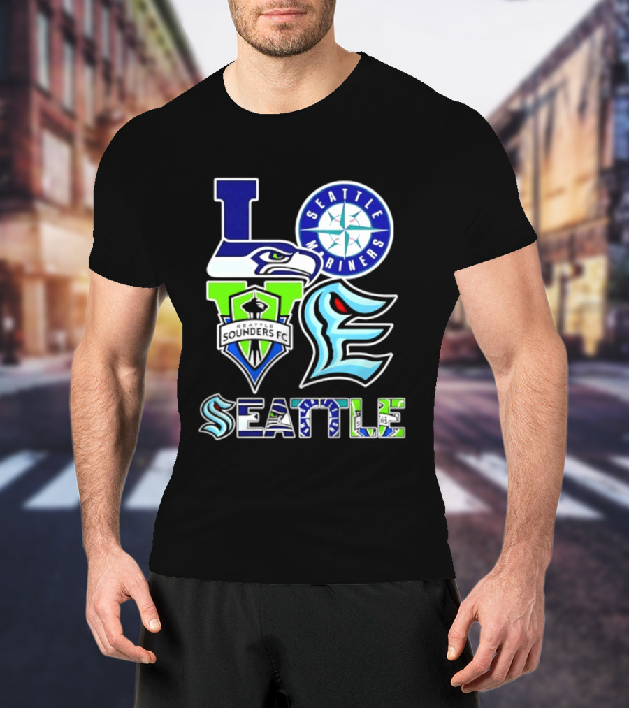 Love Seattle Seahawks Mariners Sounders FC Kraken T-Shirt