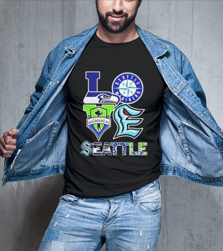 Love Seattle Seahawks Mariners Sounders FC Kraken T-Shirt