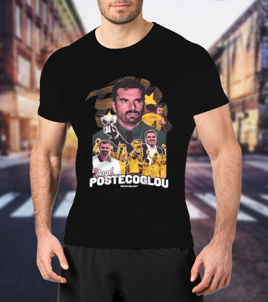 Ange Postecoglou Celebratory Moments With Trophy And Team T-Shirt