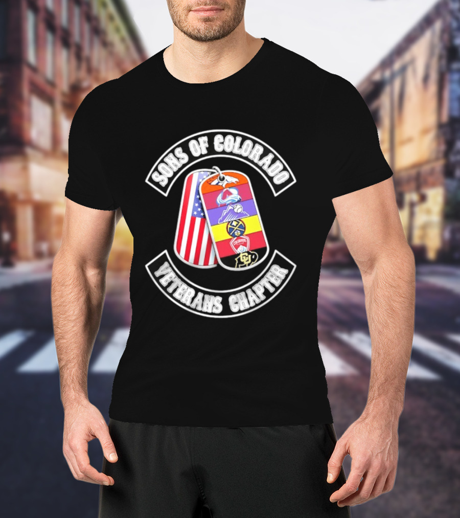 Sons Of Colorado Veterans Chapter Avalanche Rockies Nuggets Buffaloes American Flag T-Shirt