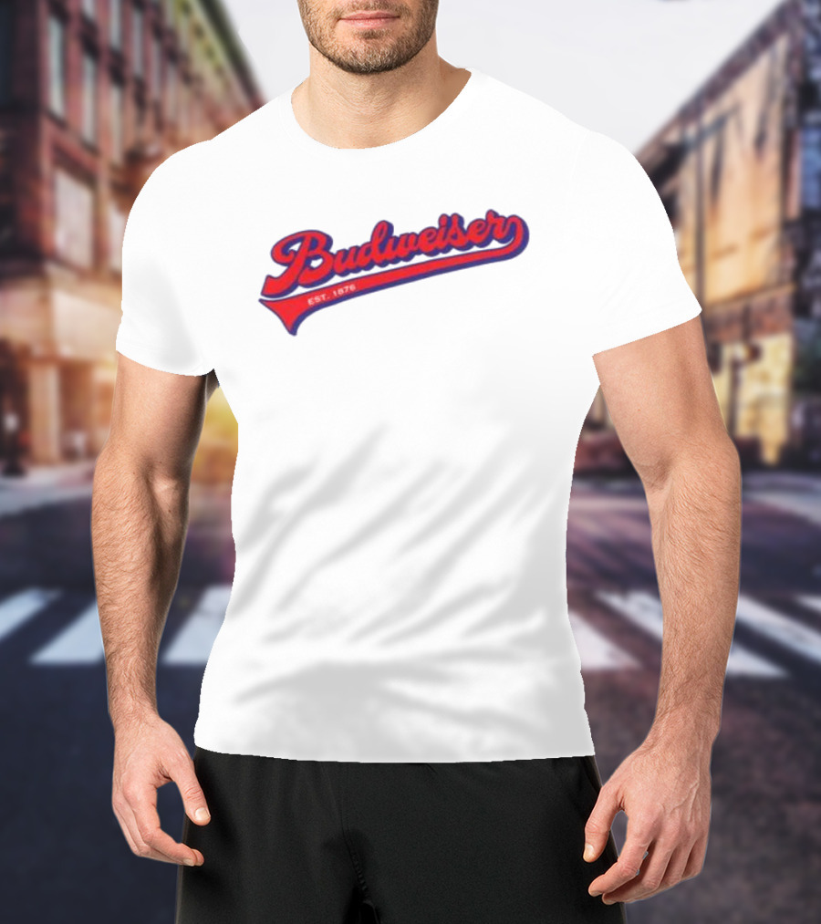 Budweiser Baseball Script Logo Retro Style Beer Shop T-Shirt