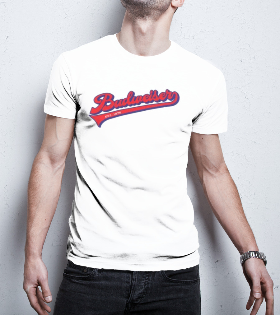 Budweiser Baseball Script Logo Retro Style Beer Shop T-Shirt