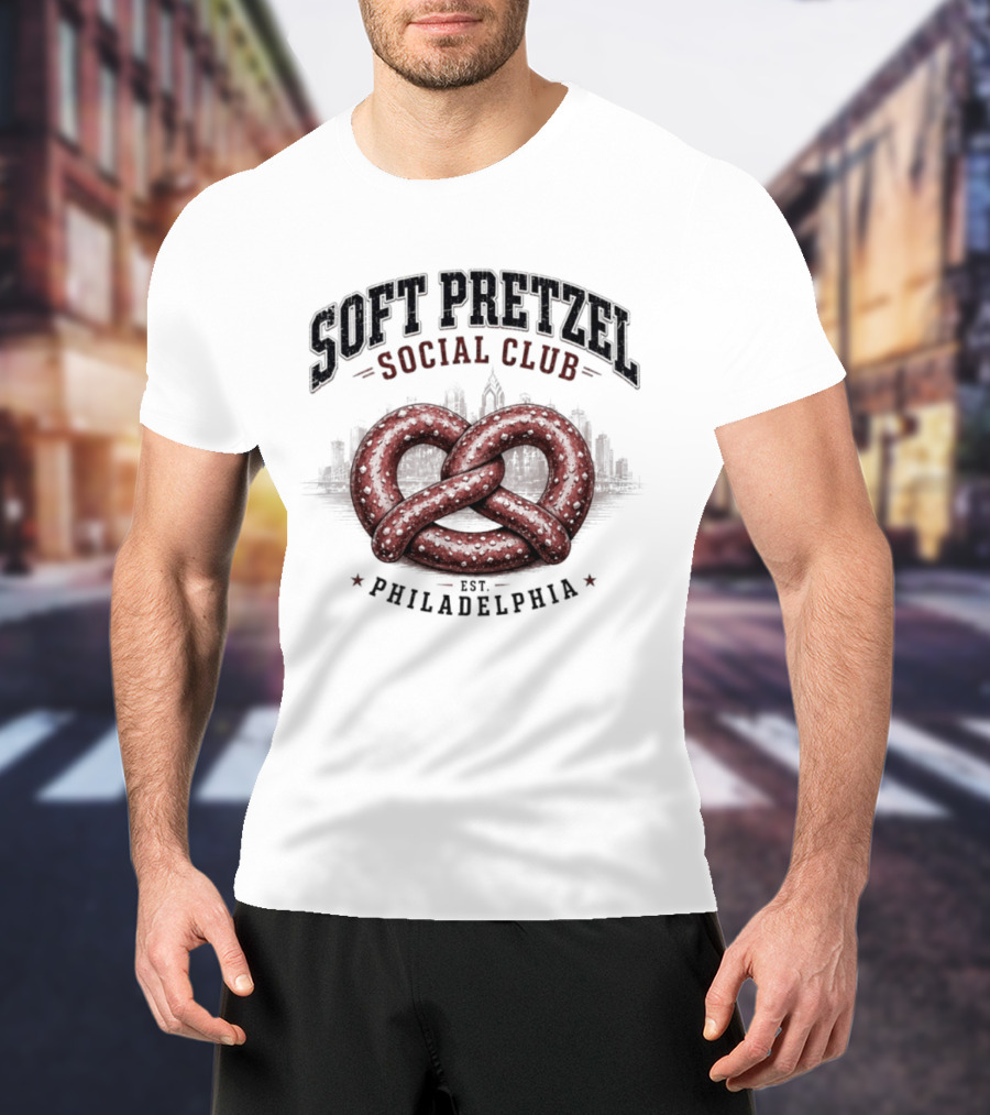 Soft Pretzel Social Club Philadelphia Skyline Est. Philadelphia T-Shirt