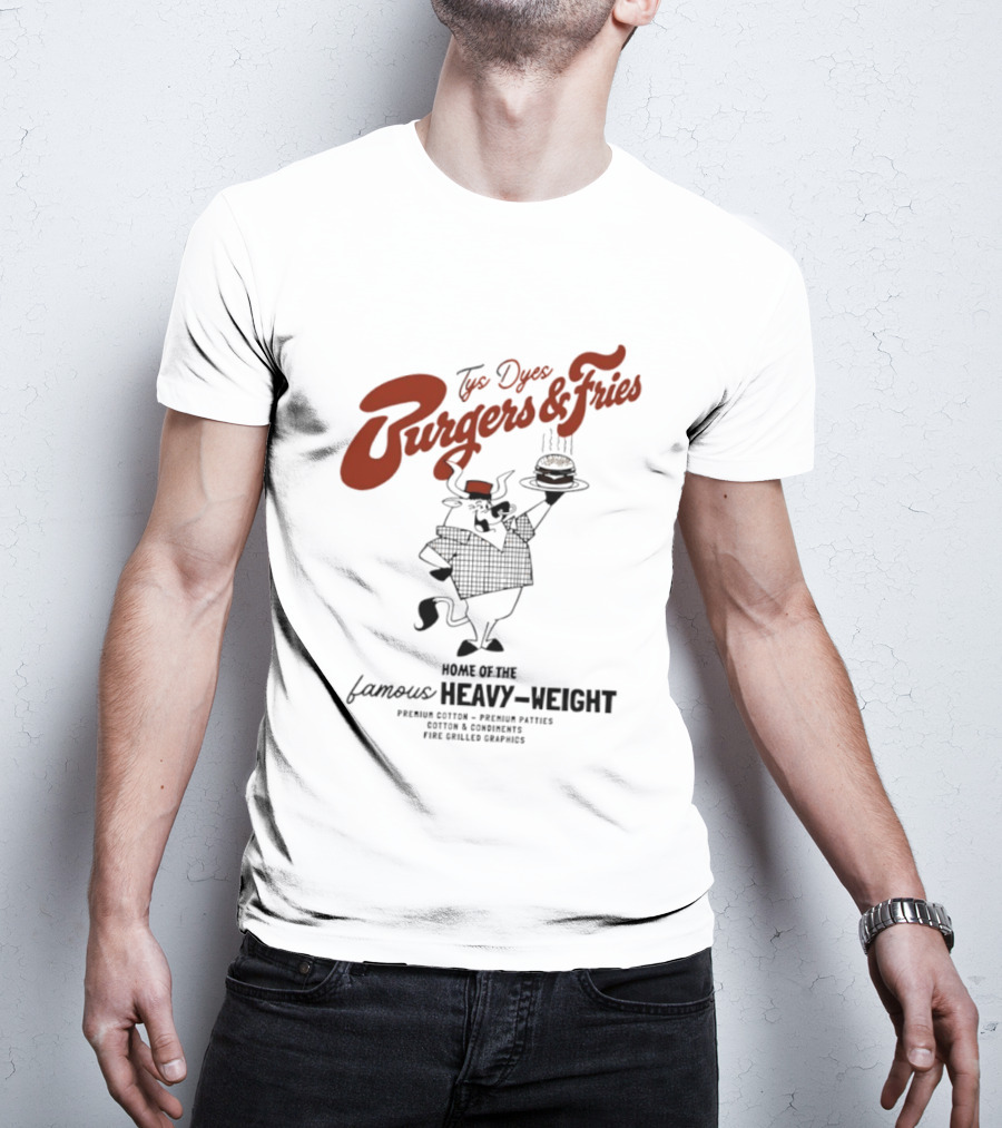 Tys Dyes Burgers And Fries Home Of The Famous Heavy Weight Premium Cotton Vintage Checkerboard Funk Grilled Goodness T-Shirt