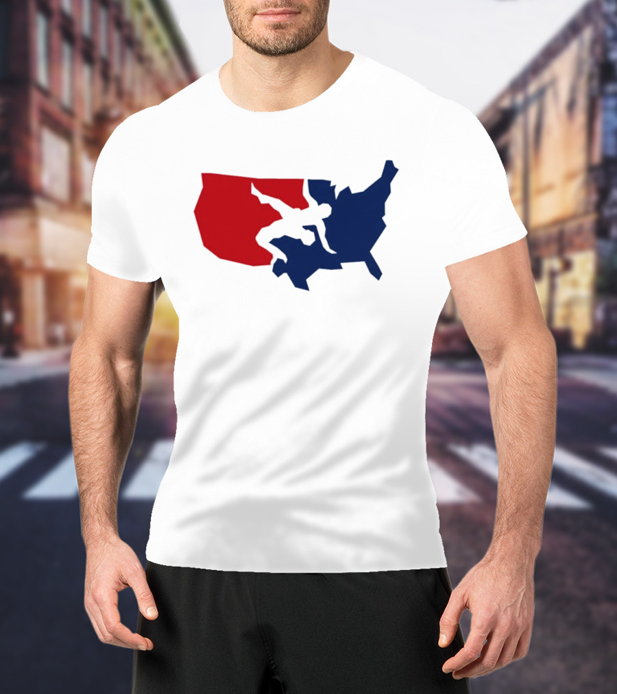 USA Wrestling Map Silhouette Red Blue T-Shirt