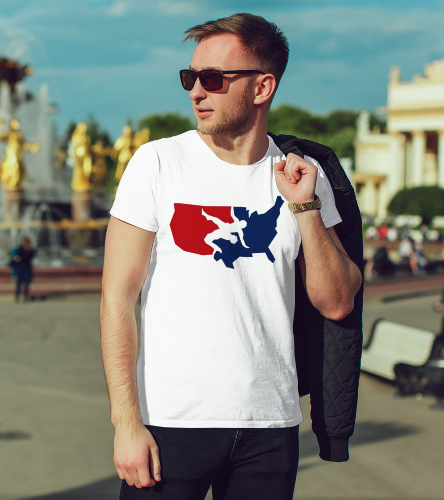 USA Wrestling Map Silhouette Red Blue T-Shirt