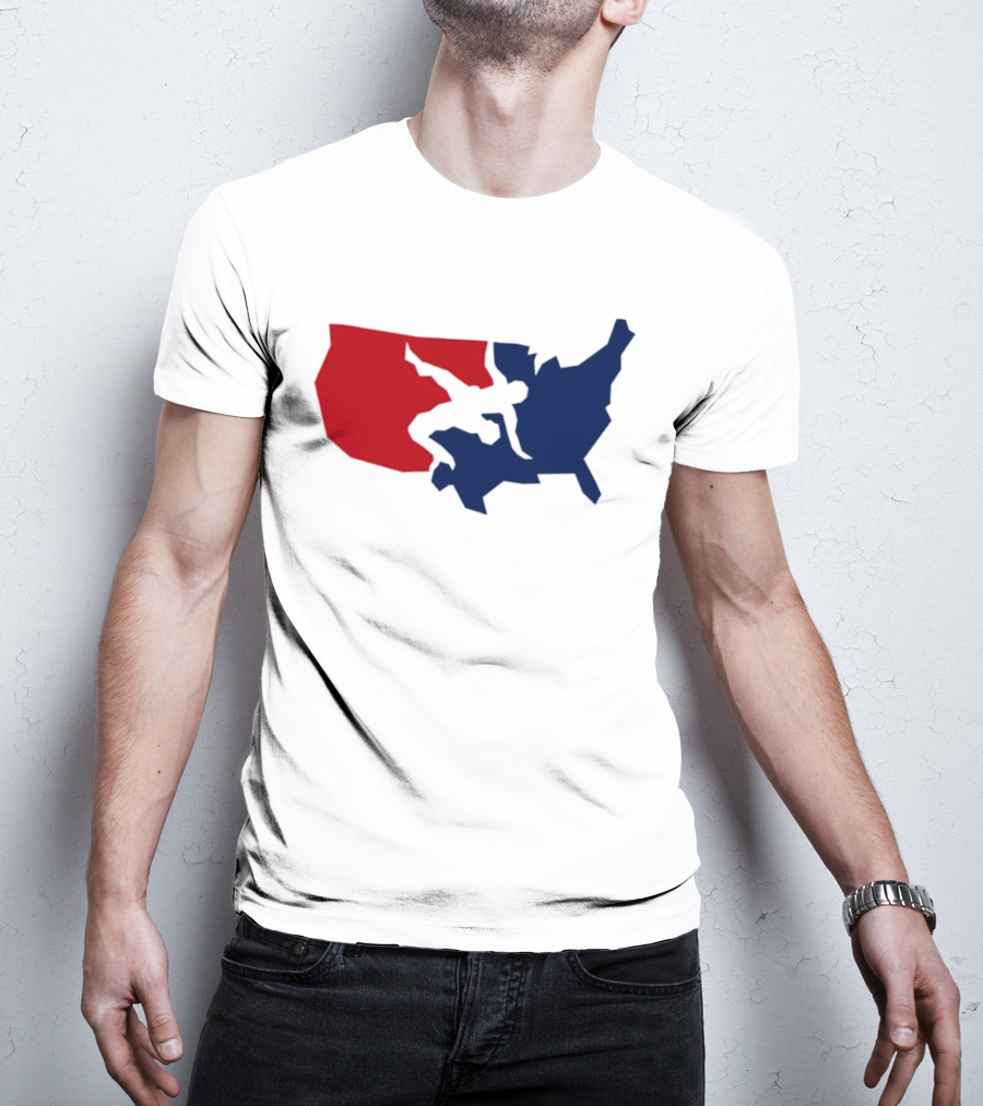 USA Wrestling Map Silhouette Red Blue T-Shirt